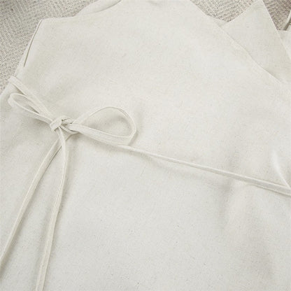 V-Neck Sleeveless Belted Dress in Solid Color - Slim Fit