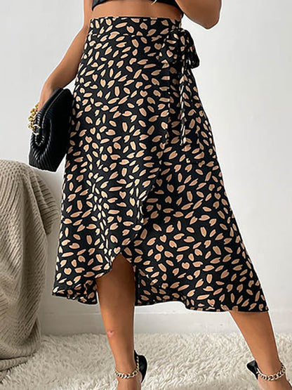A-Line High-Low Printed Split-Front Tied Waist Skirts Bottoms