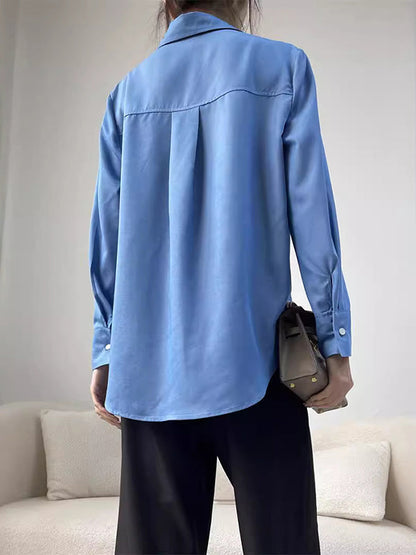 Long Sleeves Loose Pleated Split-Joint Lapel Blouses&Shirts Tops
