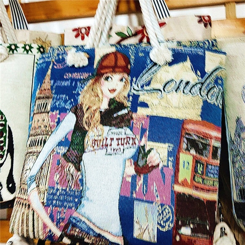 Stylish Embroidered Rope Shoulder Bag