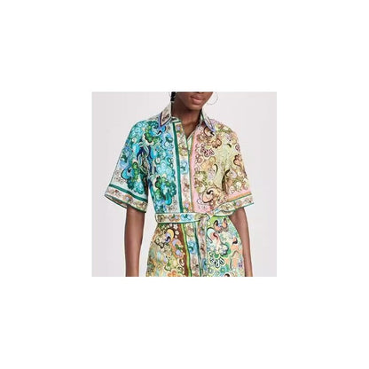 Floral Print Short Sleeve Dress with Ribbon Accent