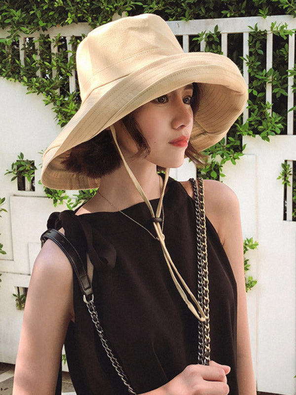 Casual Solid Sun-Protection Large Wide Brim Bucket Hat