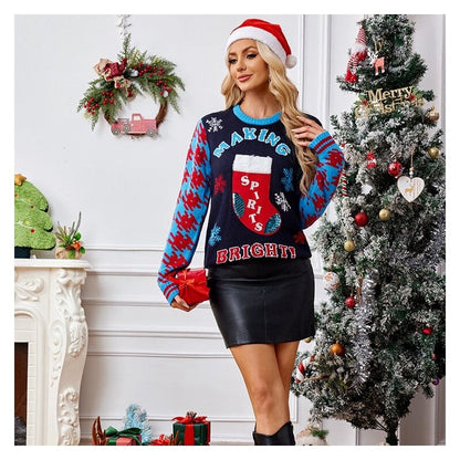 Sparkling Embroidered Christmas Jacquard Knitted Shirt