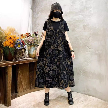 Loose Fit Midi Dress With Floral Print