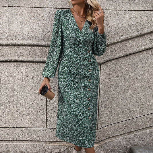Stylish Wrap Long Sleeve Floral Dress