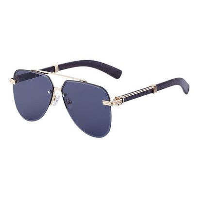 Men's Retro Wood Grain Frog Mirror Legs Sunglasses