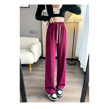 Drawstring Casual Loose Pants in Solid Color Straight Leg