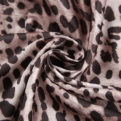 Leopard Print Long Sleeve Lapel Blouse and Pants Set - Two-piece Pajama Suit