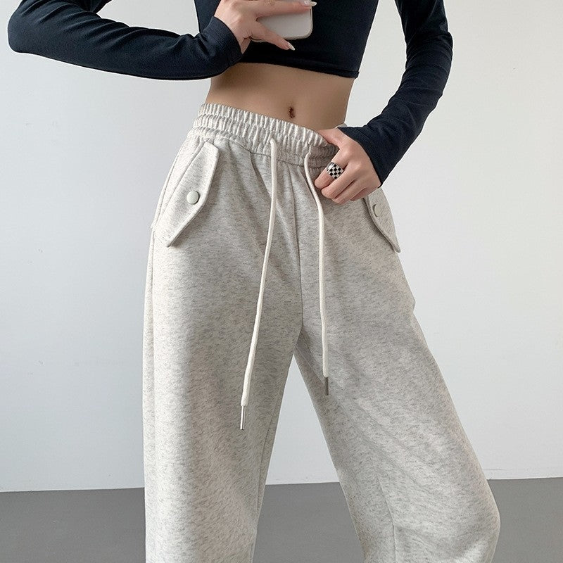 Elastic Waist Drawstring Wide Leg Parachute Pants in Solid Color
