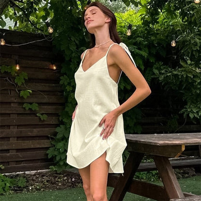 Stylish Solid Color Backless Camisole Nightgown