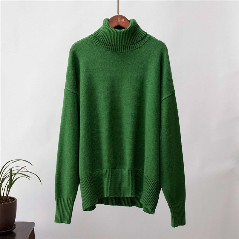 Solid Color High Neck Loose Pullover Sweater