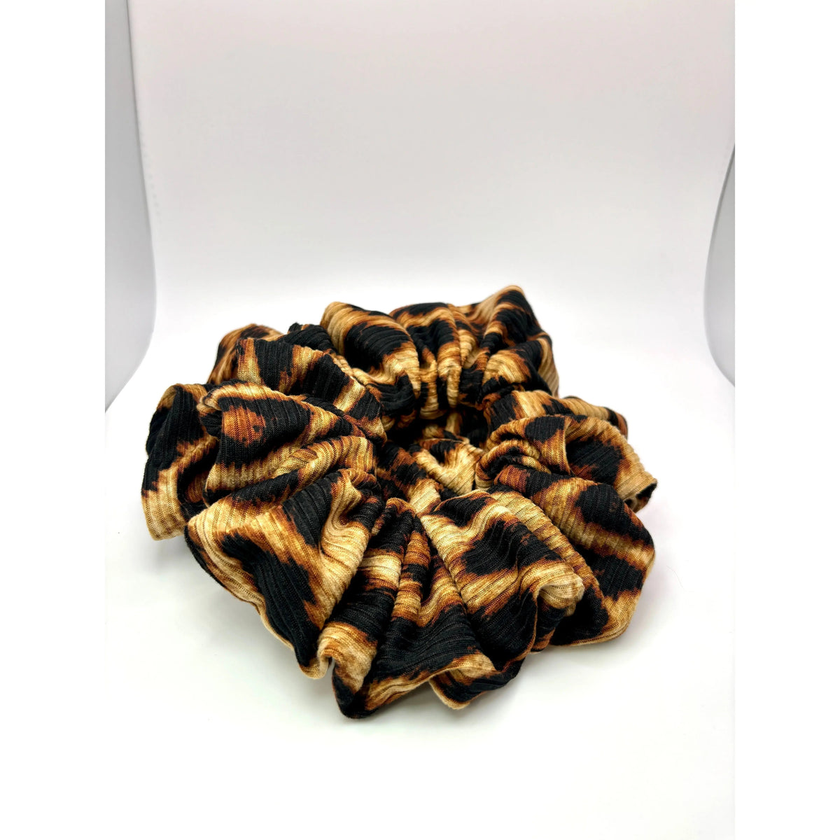 Brown Cheetah Ribbed Scrunchie