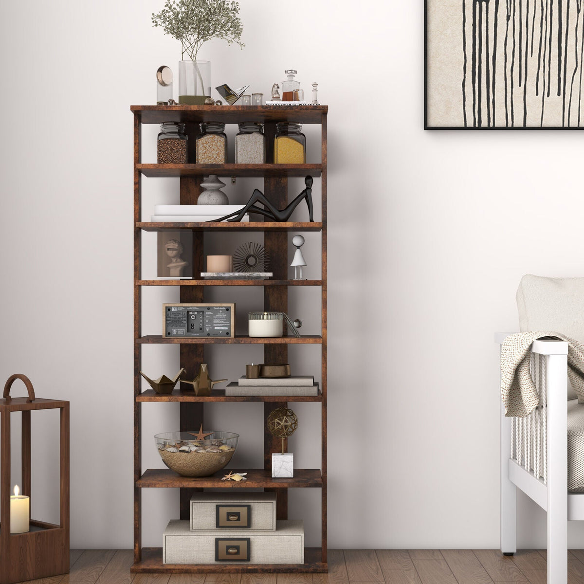 7-Tier Dual Shoe Rack Free Standing Shelves Storage Shelves Concise-Black