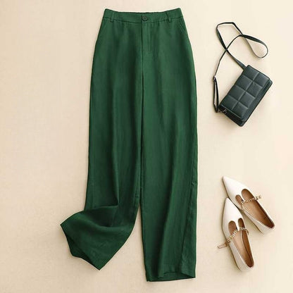 Relaxed Fit Solid Color Lightweight Wide-Leg Trousers