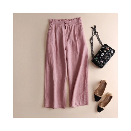 High-Waisted Linen Blend Wide Leg Crop Trousers