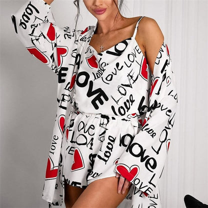 Floral Print Three-Piece Sleepwear Set with Camisole and Shorts