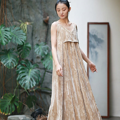 Velvet Printed Camisole Dress in Solid Color