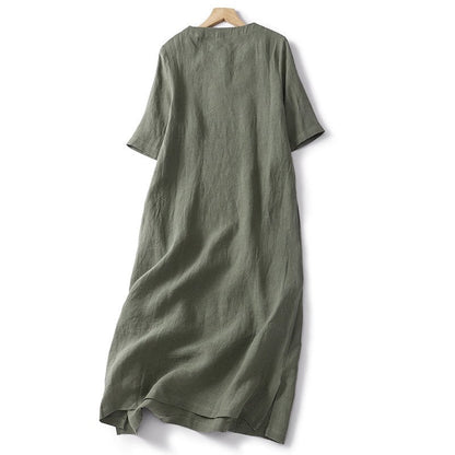 Solid Color Crewneck Short Sleeve Retro Dress