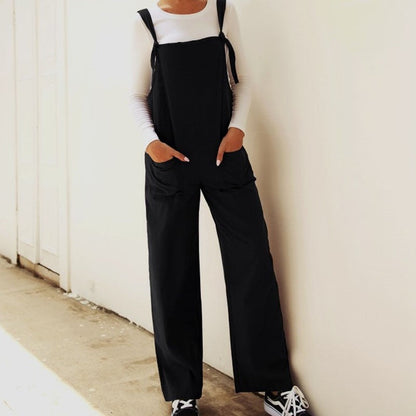 Casual Loose Solid Color Sleeveless Pockets Jumpsuits