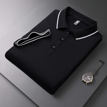 Solid Color Collared Printed Polo Shirt
