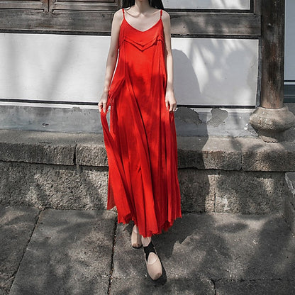 Solid Color Sleeveless Maxi Dress with Spaghetti Straps and Flowy Hem