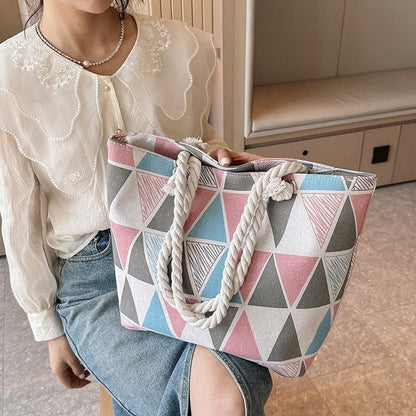 Printed Canvas Tote Bag with Stylish Rope Handles