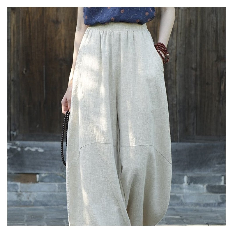 Relaxed Fit Breathable Solid Color Lantern Trousers