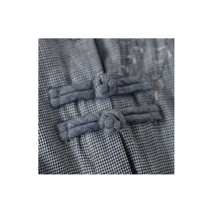 Grid Folk Style Embroidered Button-Down Shirt