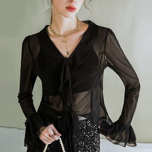 Chic Sheer Long Sleeve Blouse with a Modern Twist