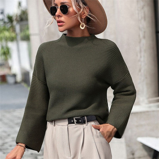 Solid Color Long Sleeve Crewneck Casual Loose Pullover Knitted Sweater