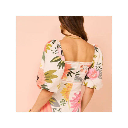 Flowy Printed Lantern Sleeve Swing Dress