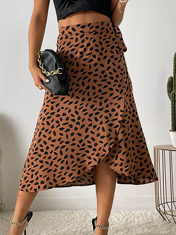 A-Line High-Low Printed Split-Front Tied Waist Skirts Bottoms
