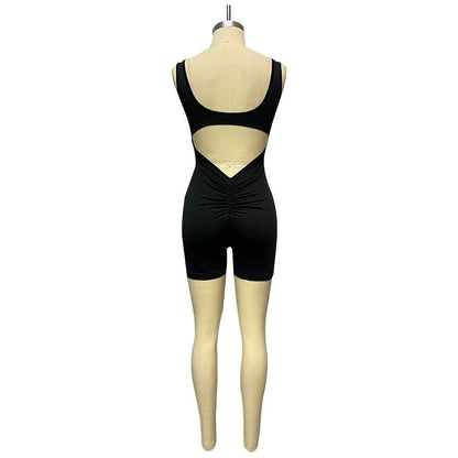 Solid Color Backless One-Shoulder Sleeveless Jumpsuit