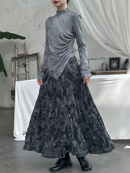 High Waisted Loose Elastics Pleated Printed Skirts