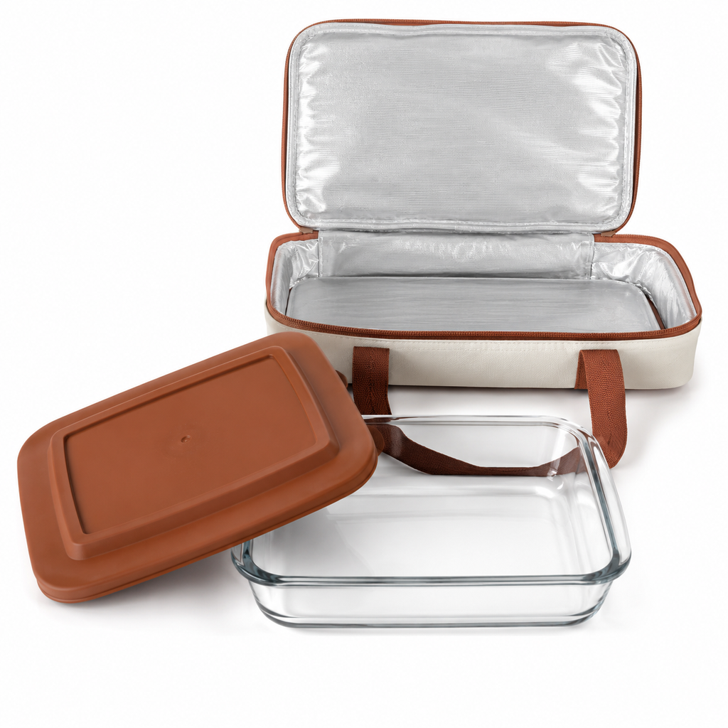 Le Regalo Glass Casserole Dish with Lid and Insulated Carrier Bag – Portable Oven-Safe Bakeware Set