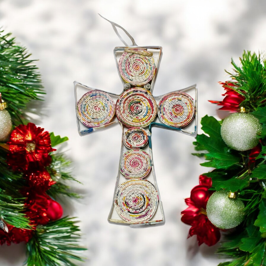 Cross Christmas Ornament - Recycled Paper