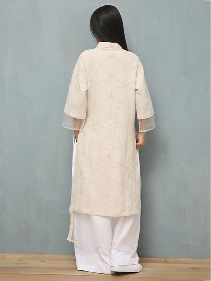 Jacquard Split-joint Ramie Cotton Ao Dai