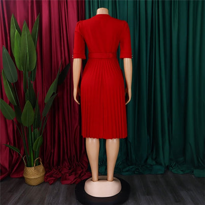 Solid Color Pleated Button Front Dress