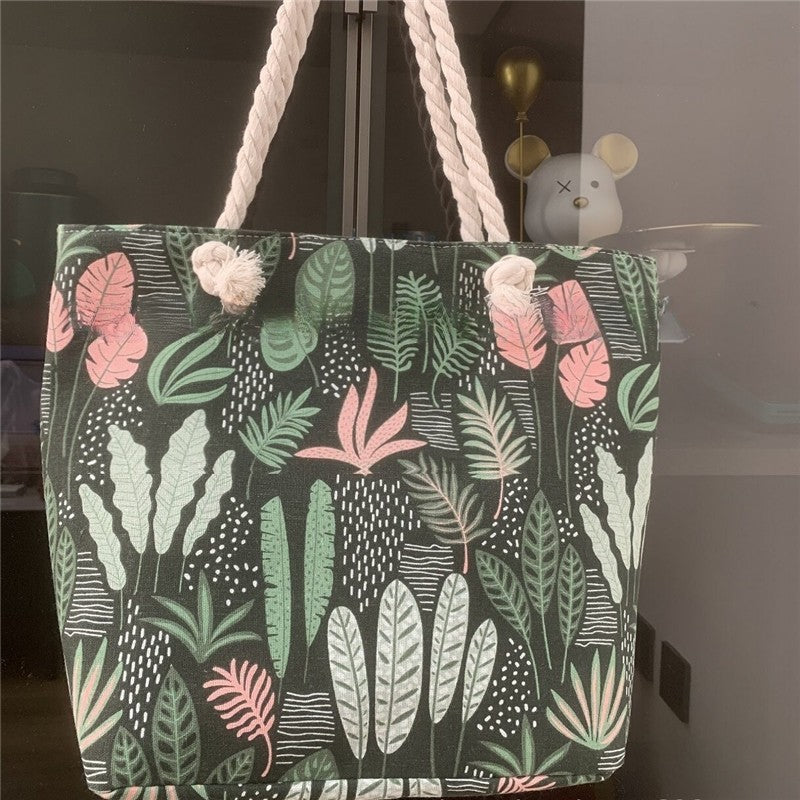 Printed Canvas Tote Bag with Stylish Rope Handles