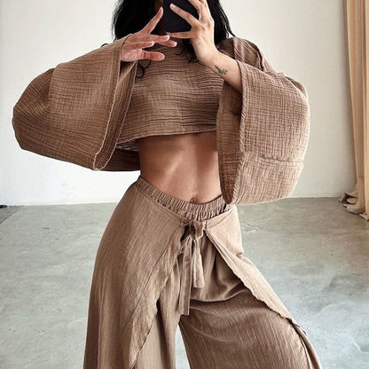 Fashionable Solid Color Loose Fit Top and Pants Set