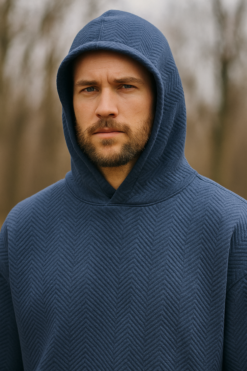 Men's Hoodie Heather Herringbone Pullover Sweatshirt – Everyday Comfort Fit, Soft Cotton Blend, Easy Care
