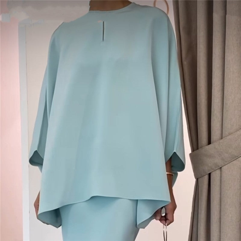 Solid Color Pearl Embellished Floor-Length Dress Ensemble