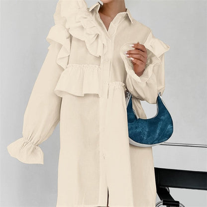 Casual Chic Relaxed Fit Long Sleeve Shirt Dress