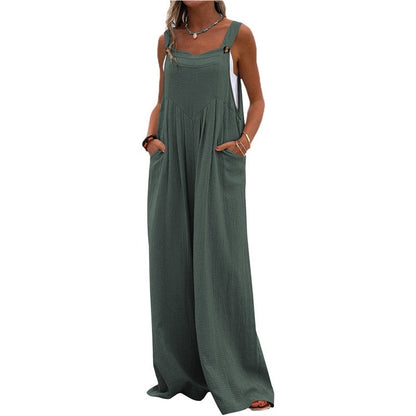 Solid Color Sleeveless Casual Loose Wide Leg Jumpsuits