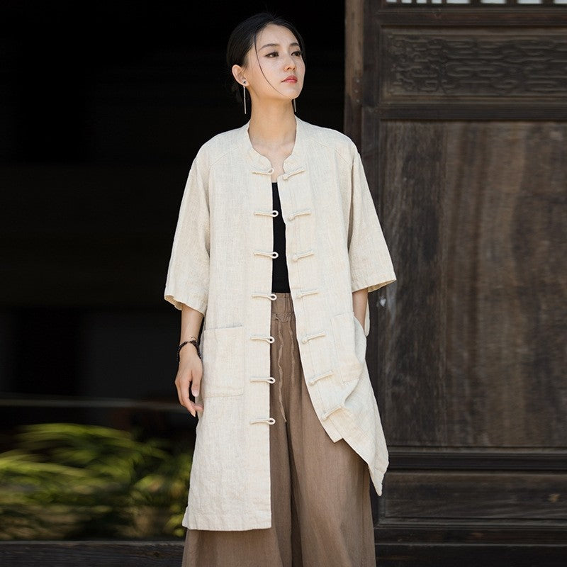 Shirt With Chinese-Style Stand Collar And Frog Button