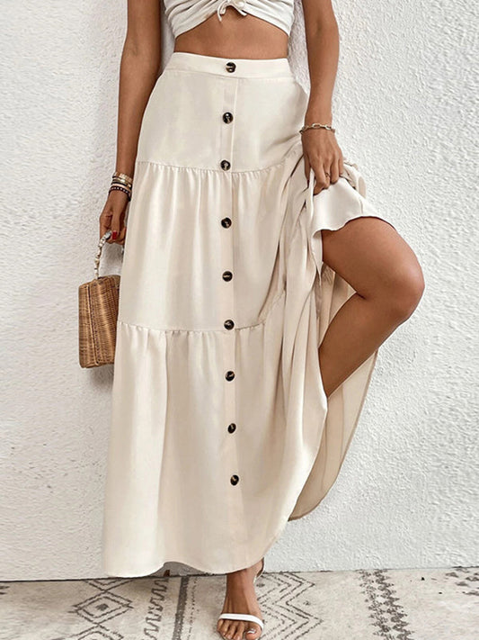 Loose Buttoned Pleated Split-Joint Skirts Bottoms