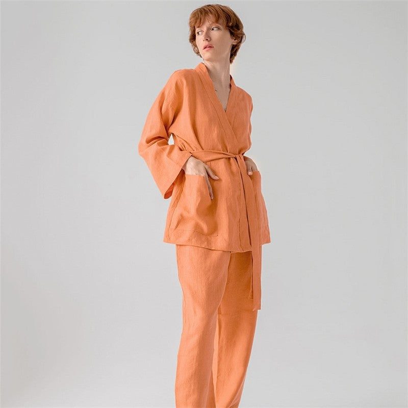 Women's Cotton Linen Lightweight Two-Piece Pajama Set