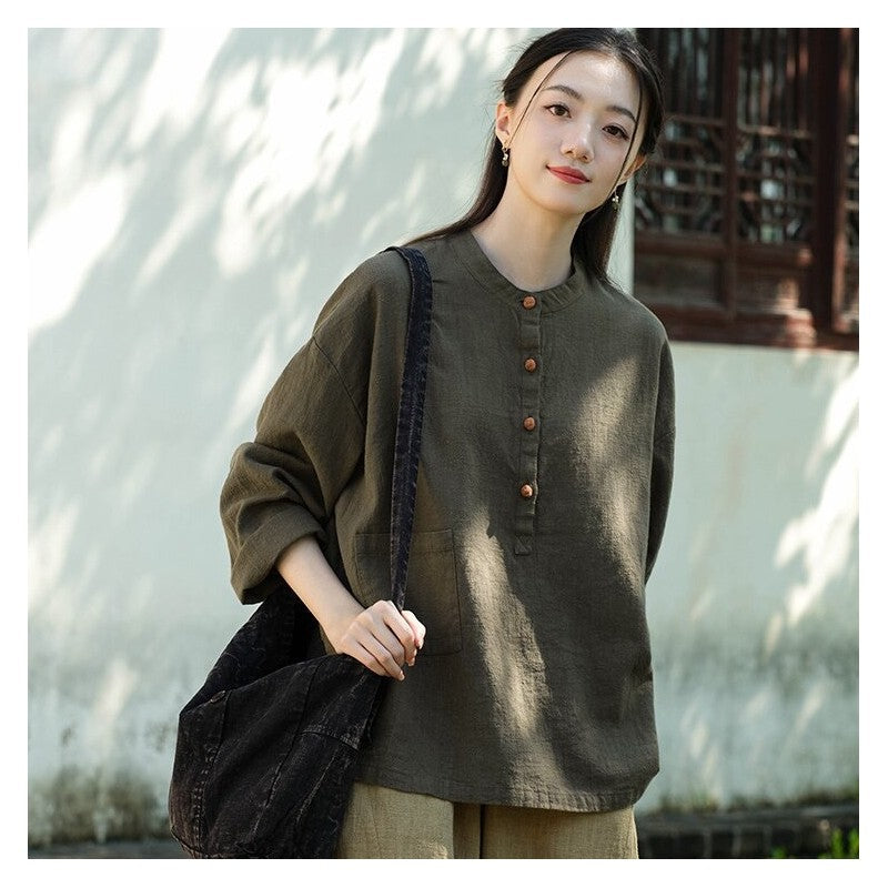 Stand-Up Collar Solid Color Button-Up Sweater
