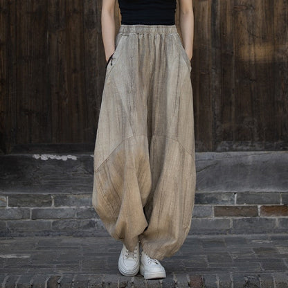 Solid Color Casual Handmade Tie-Dye Lantern Pants