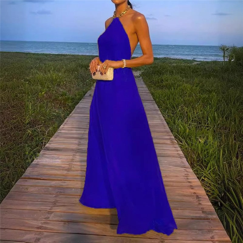 Halter Neck Swing Backless Dress in Solid Color